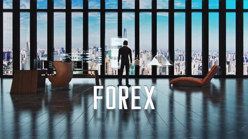 Corporate Office with Futuristic Holographic Finance Display