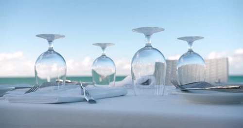 Elegant, luxury, on the water dinner setup.