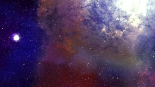 Cosmic Nebula Fly Through with Starfield and Light Flare