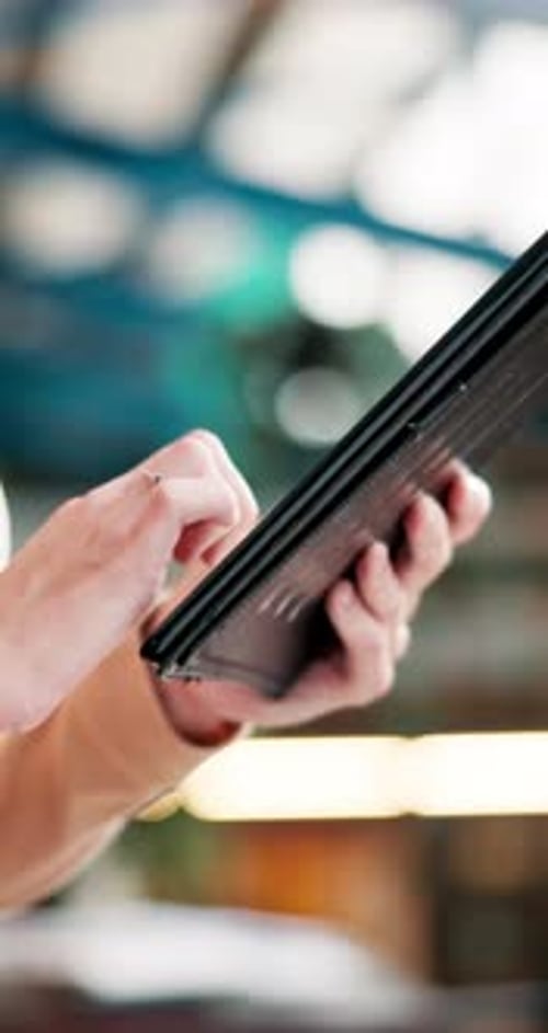 Student, hands and typing on tablet at university for online research, writing email