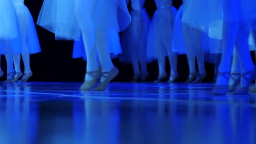 Ballet Dancers Performing on Stage in Blue Light