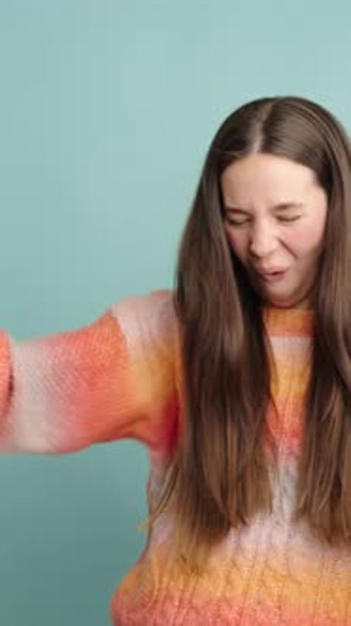 Excited Woman Cheering with Joyful Gestures