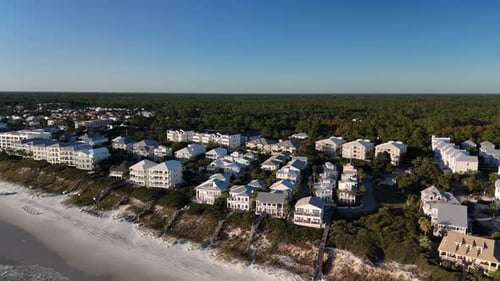 Aerial View Of Panama City Beach Houses During Sunset In Florida, United States.
