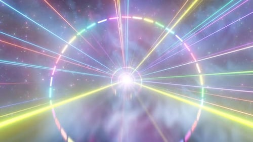 Go Fast On Rainbow Road Neon Glowing 3D Tunnel In Outer Space Nebula - 4K