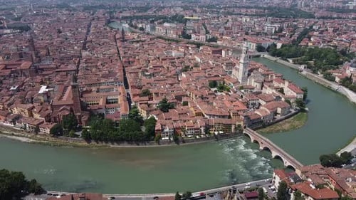 aerial view above Verona, Italy