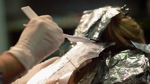 Hair Stylist Dying Hair in Salon