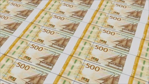 500 NORWEGIAN KRONER banknotes printed by a money press