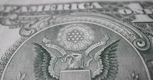 Rückseite einer detaillierten US-Dollar-Aufnahme. Finanzmakro der Vereinigten Staaten, Sondenaufnahmen.