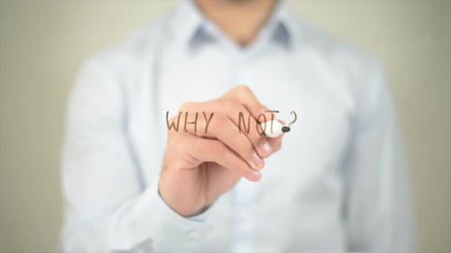 Why Not Man Writing on Transparent Screen