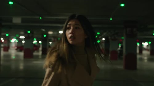 Scared Woman Stressful Asian Chinese Girl Hiding From Dangerous Threat Horror in Car Parking