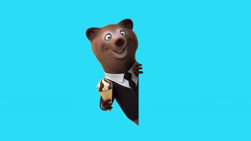 Fun 3D cartoon bear with an ice cream (with alpha channel included)