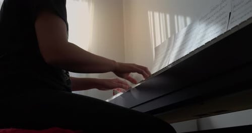 Musician Plays Piano at Home