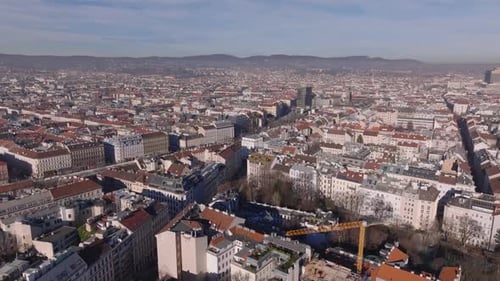 Aerial Panoramic View of Old Multistorey Apartment Buildings in Urban Borough in Large City on Sunny