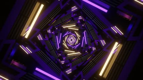 Purple And Yellow Sci Fi Neon Glow Square Spiral Background Vj Loop In HD