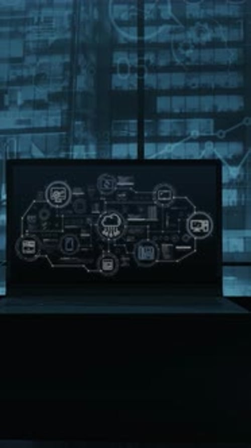 Online Storage Graphics on Laptop Monitor in Office