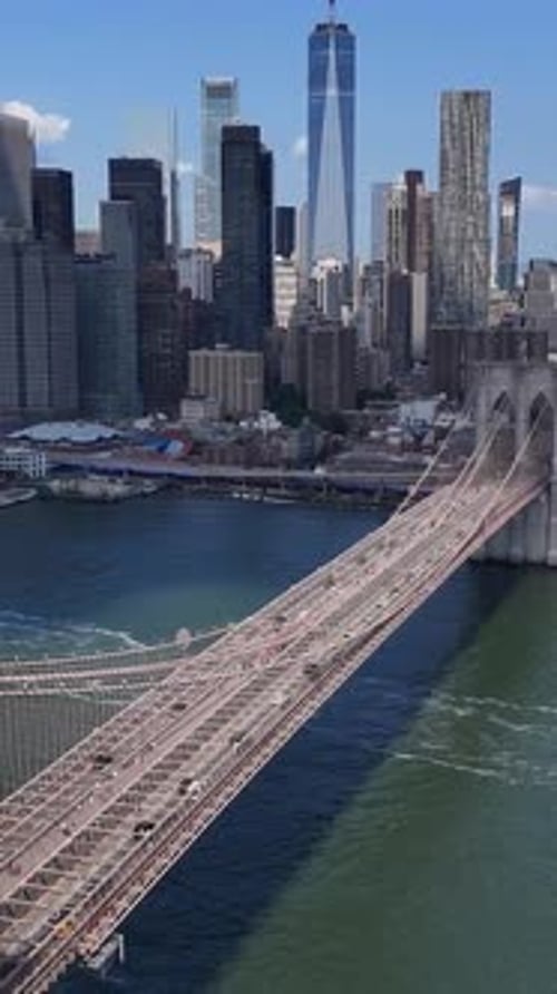Vertical Video of the Beautiful Brooklyn Bridge Framed By the Vibrant New York City Skyline
