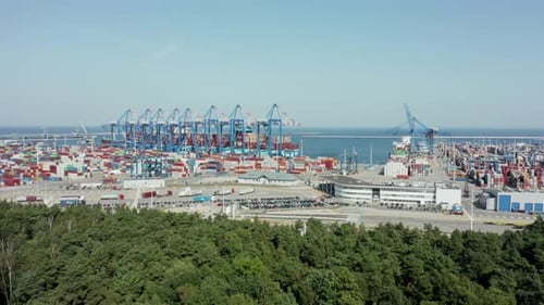 Aerial View of Sea Cargo Port and Container Terminal of Port
