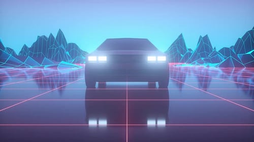 Retro futuristic 80s style sci-fi car background