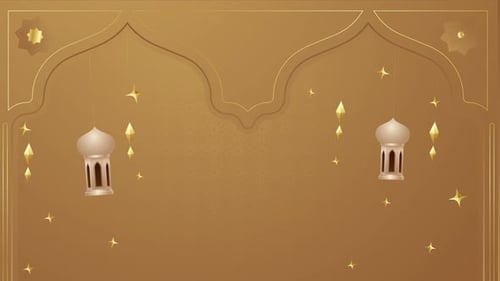 Golden Islamic Celebration Background with Ornate Lanterns and Twinkling Stars