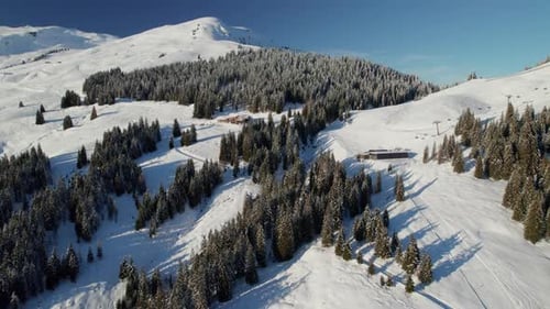 Fly Over Forest And Slope Mountains Mountains Near Saalbach-Hinterglemm Alpine Resort Town In Austri