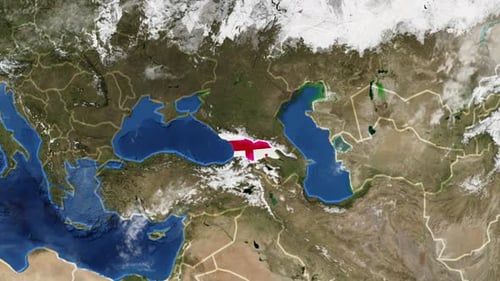 Global Map Zoom to Georgia with National Flag Highlight