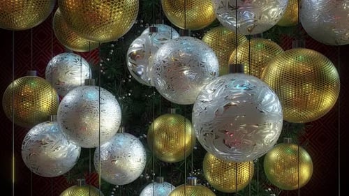 Swinging Gold and Silver Christmas Ornaments Background