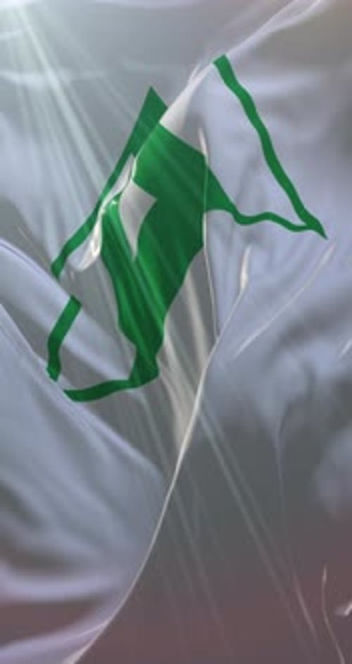 Vertical Waving Flag with Green Mountain Outline