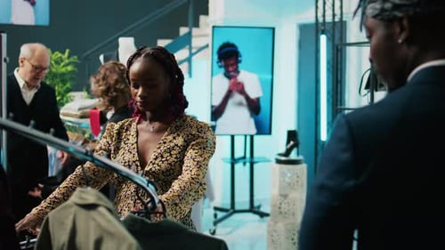 Pregnant Shopper Searching for Comfortable Trendy Clothes at Department Store