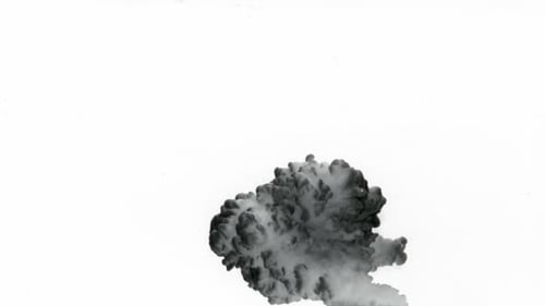 Dark gray smoke plume flowing in white background