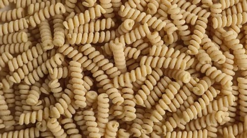 Uncooked Rotini Pasta, Close Up Still Shot
