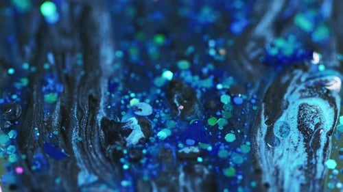 Abstract Swirling Glitter in Blue Turquoise and Black