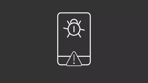 Animated Smartphone Virus Bug and Warning Line Icon
