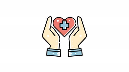 Animated Hands Holding Heart with Medical Cross Icon