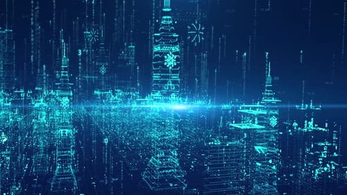 Futuristic Smart City with Holographic High-Rise Buildings