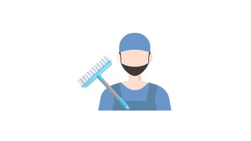 Flat Design Animation of Male Cleaner Holding Squeegee
