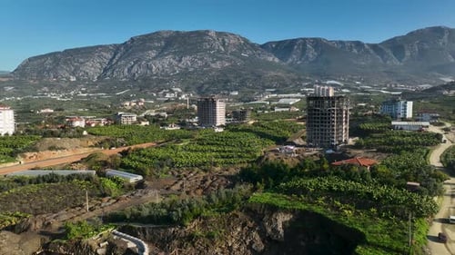 Panorama Of The Buildings On The Coastline City Alanya Turkey Aerial View