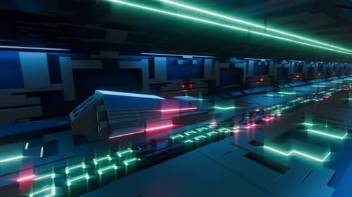 Navire spatial à l'intérieur, tunnel cosmique futuriste 3D, motif futuriste abstrait, boucle sans fin