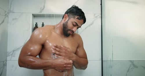 Man Washing Himself with Soap in Shower