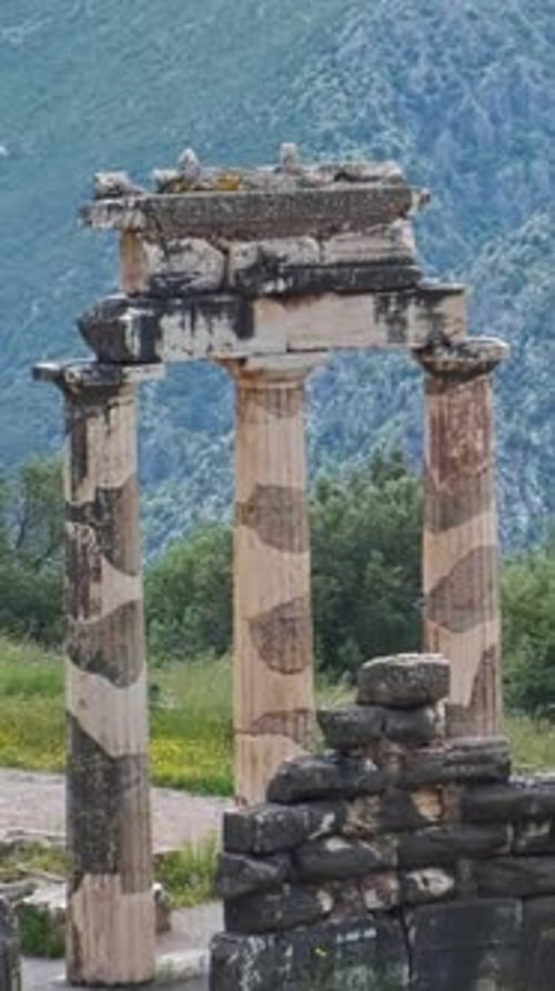 Delphi Tholos of Athena Pronaia Sanctuary in Greece - UNESCO World Heritage - zoom out
