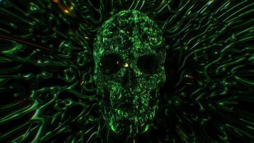 Abstract Green Fluid Skull Animation Loop