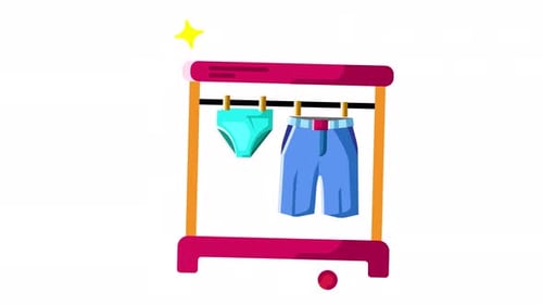 Animated Flat Design Clothes on Drying Rack