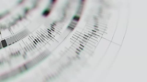 Nahaufnahme der komplexen Animation mit runden Graphen aus dem Quantencomputeruniversum Cyber Space of AI