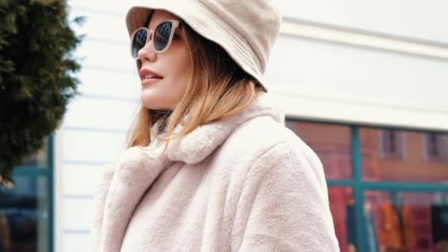 Stylish Woman Smiling in Urban Fashion
