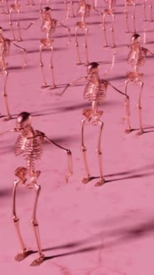 Des squelettes robotiques dansants synchronisés. Animation en boucle verticale