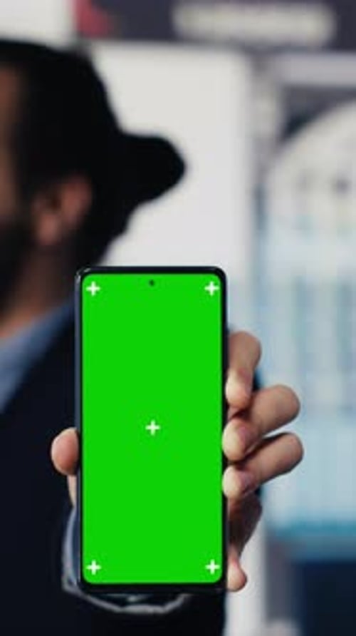 Vertical Video Business Director Showing Chroma Key Isolated Screen for Digital Analysis