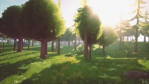 Cartoon Landscape with Hills and Forest