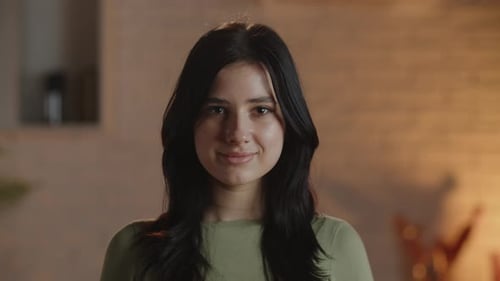 Woman With Long Dark Hair, Neutral Expression