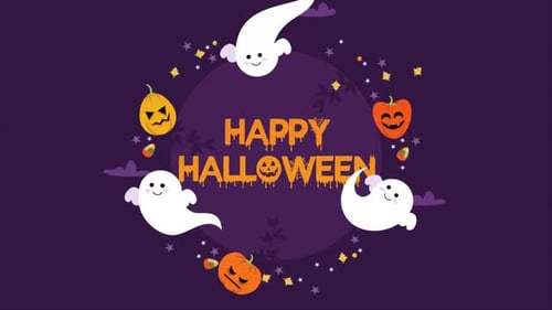 Animated Halloween Greeting with Ghosts and Pumpkins
