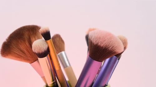 Collection of Fluffy Makeup Brushes Close Up