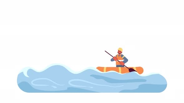 Animated Rafter Paddling on Wavy Water in Flat Design, Elements Motion ...
